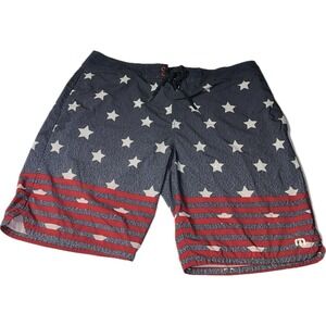 Travis Mathew USA Flag Patriotic Hybrid BoardShorts Swim Trunks Men's SZ W36xL9